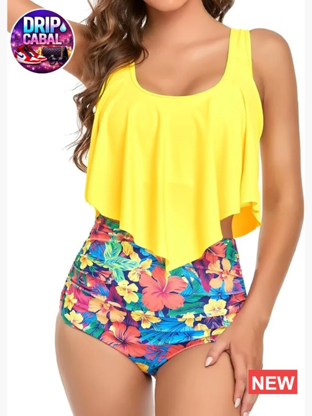 High Waisted Tankini Bikini Set Plus Size Tummy Control Two Piece Swimsuit